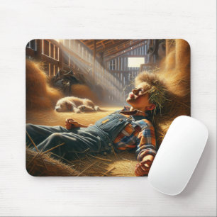 Daydreaming Boy In Barn Hayloft Mouse Pad