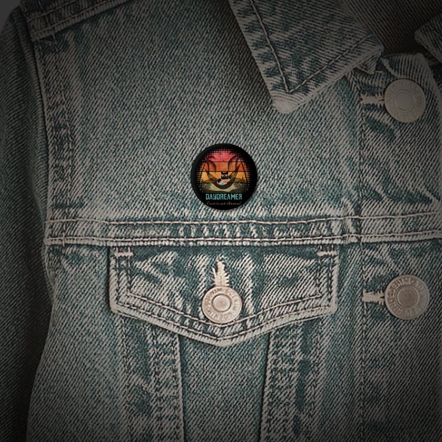 Daydreaming Cool Cat's Tropical Escape 3 Cm Round Badge (Daydreaming Cool Cat's Tropical Escape 1 Inch Round Button)