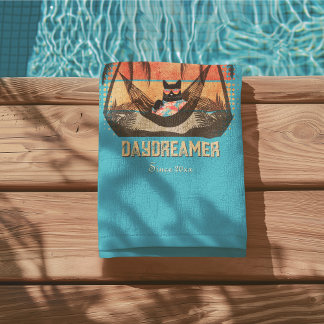 Daydreaming Cool Cat's Tropical Escape Beach Towel