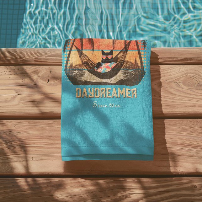 Daydreaming Cool Cat's Tropical Escape Beach Towel (Daydreaming Cool Cat's Tropical Escape Beach Towel)