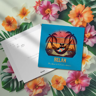 Daydreaming Cool Cat's Tropical Escape Holiday Card
