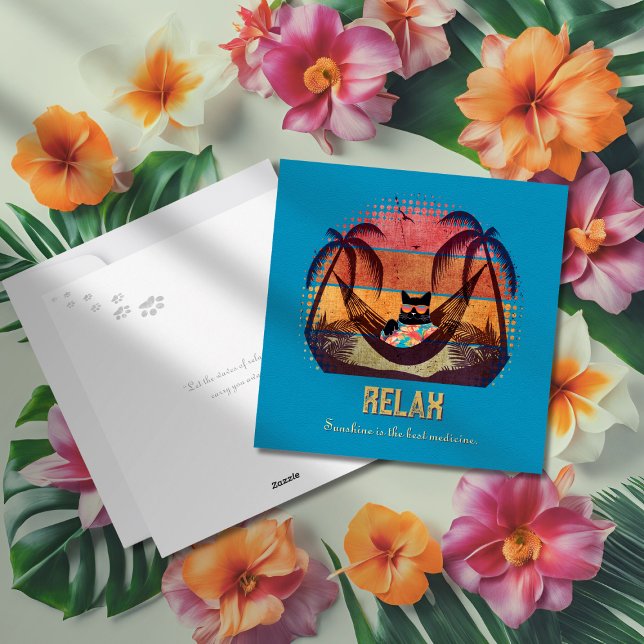 Daydreaming Cool Cat's Tropical Escape Holiday Card (Daydreaming Cool Cat's Tropical Escape Holiday Card)