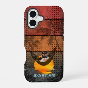 Daydreaming Cool Cat's Tropical Escape iPhone 16 Case