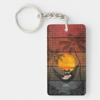 Daydreaming Cool Cat's Tropical Escape Key Ring