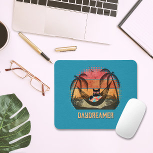 Daydreaming Cool Cat's Tropical Escape Mouse Pad