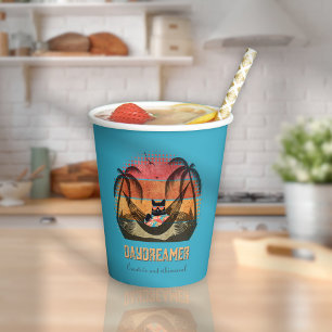 Daydreaming Cool Cat's Tropical Escape Paper Cups