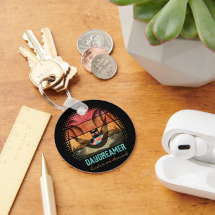 Daydreaming Cool Cat's Tropical Escape round Key Ring