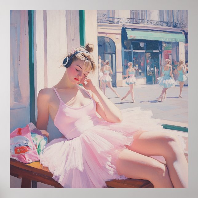 Daydreaming Dancer: Soft Pastel Ballet Art Poster (Front)