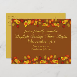 Daylight Savings Fall Back Reminder Business Postcard