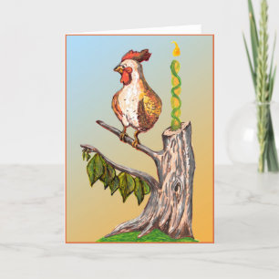 Daylight Savings Rooster & Candle Tree Stump Card