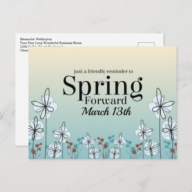 Daylight Savings Spring Forward Business Postcard (Front/Back)