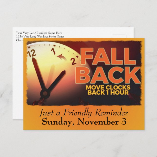 Daylight Savings Time Reminder Business Postcard (Front/Back)