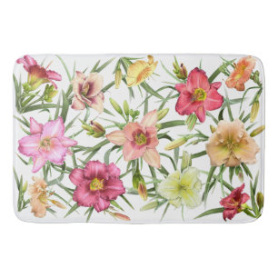 Daylilies All Over Colourful Floral Design Bath Mat