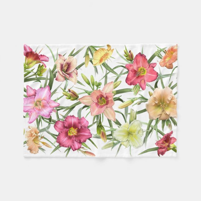 Daylilies All Over Fleece Blanket (Front (Horizontal))