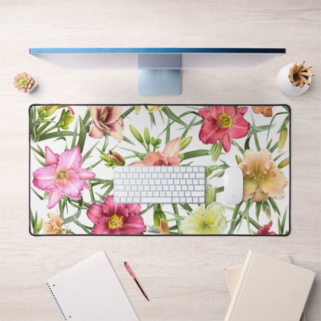 Daylilies All Over Modern Botanical Art Design Desk Mat (Office 1)