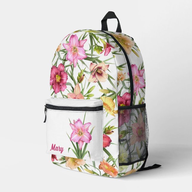 Daylilies Floral Botanical Art Personalised Printed Backpack (Back Corner Right)