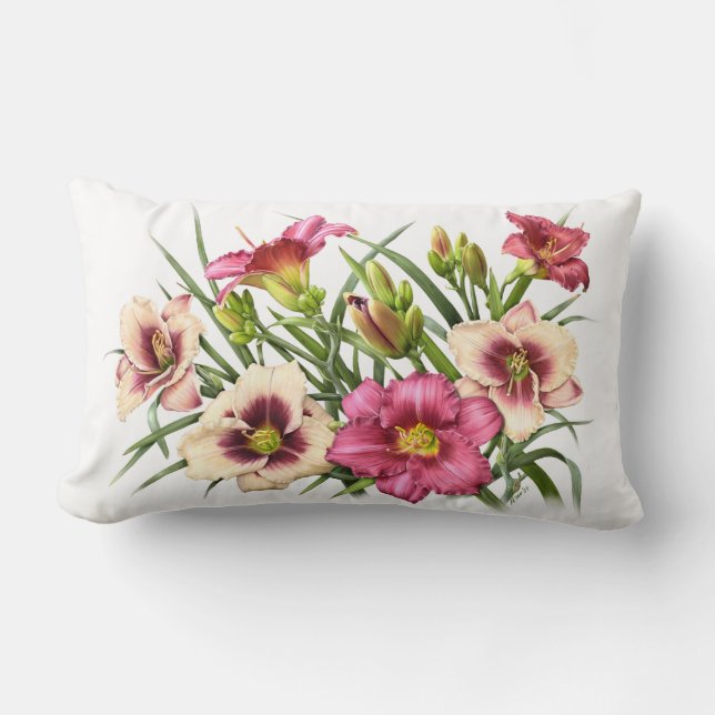 Daylily Bouquet Rubies Lumbar Cushion (Front)