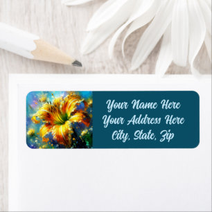 Daylily Daylilies Flower Yellow Teal Impressionist Return Address Label
