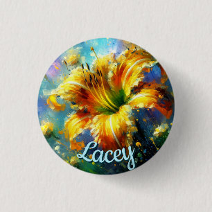 Daylily Daylilies Flower Yellow Teal Personalised 3 Cm Round Badge