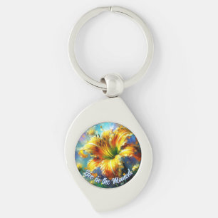 Daylily Daylilies Flower Yellow Teal Personalised Key Ring