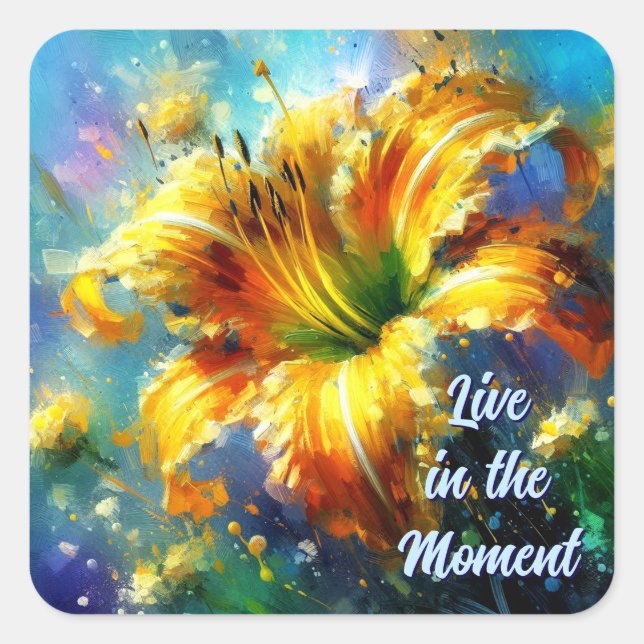 Daylily Daylilies Flower Yellow Teal Personalised Square Sticker (Front)