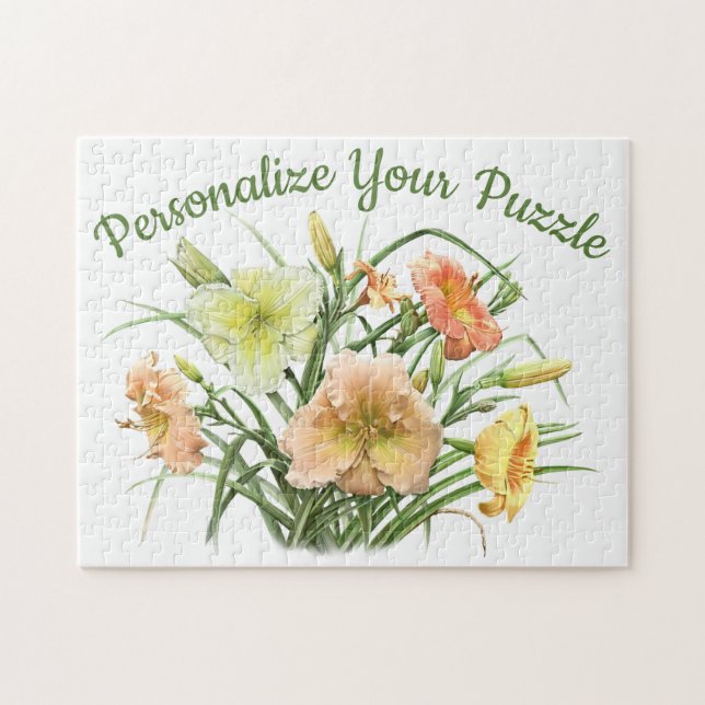 Daylily Floral Botanical Art Personalized Jigsaw Puzzle (Horizontal)