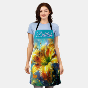 Daylily Floral Impressionistic Painting Yellow Apron