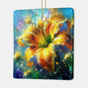 Daylily Floral Impressionistic Painting Yellow Ceramic Ornament