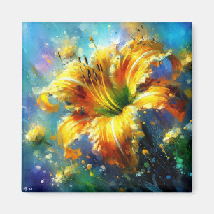Daylily Floral Impressionistic Painting Yellow Magnet