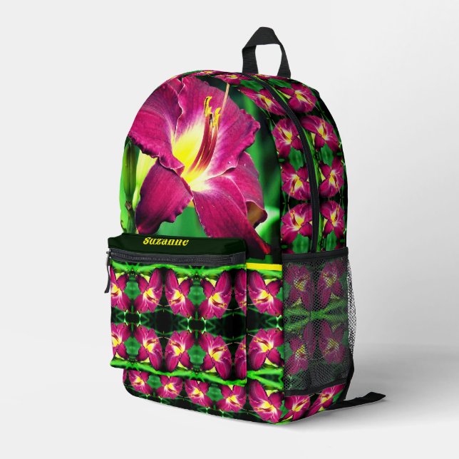 Daylily Flower Abstract Personalised Printed Backpack (Back Corner Right)