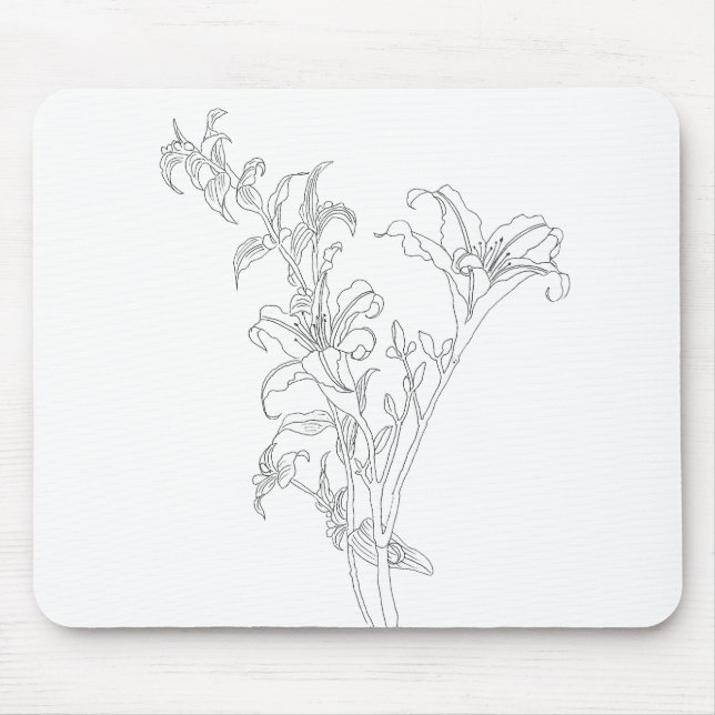 daylily line drawing black and white mouse pad (Front)