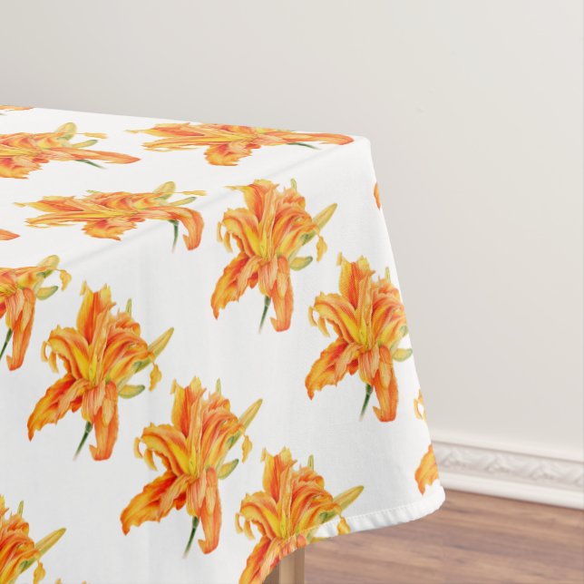Daylily orange watercolor art tablecloth (In Situ)