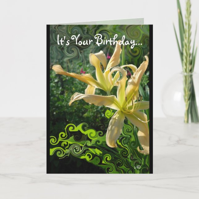 Daylily Whimsy Birthday Card (Front)