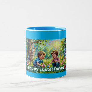 ~ DAYNE ~ HAPPY EASTER ~ children eggs bunny ~ Two-Tone Coffee Mug