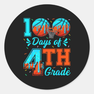 Days 100 4th Grade Basketball Day 100th School Fun Classic Round Sticker