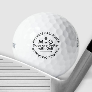 'Days are better with golf' monogrammed Golf Balls