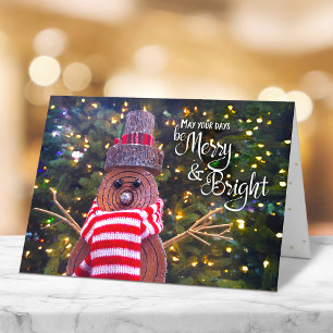 Days Be Merry Bright Rustic Snowman Cute Custom Holiday Card