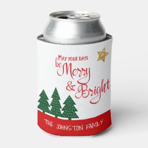 Days Be Merry Bright Script Bold Trees Gold Star Can Cooler