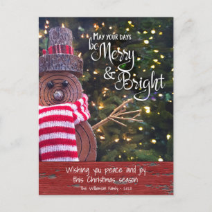 Days Be Merry Bright Script Rustic Snowman Cute Holiday Postcard