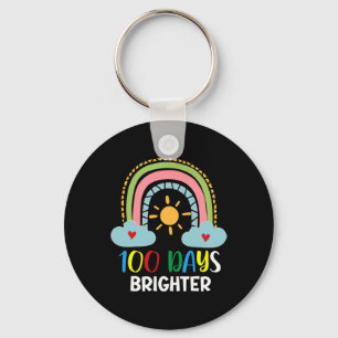 Days Brighter 100th Day Of School Pink Rainbow Key Ring