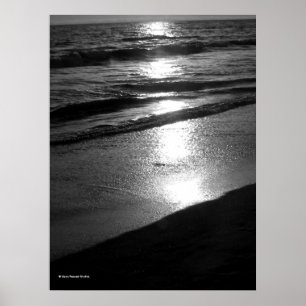 Day's End at Dog Beach Huntington CA  B/W Poster