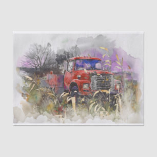 Days Gone By, Red Pickup in Autumn Tissue Paper