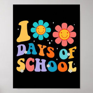 Days Happy 100th Day Of School Teacher Kids Retro  Poster
