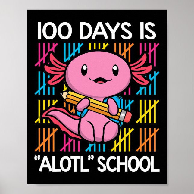Days Is Alotl School Fun 100th Day Of School Axolo Poster (Front)