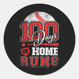 Days Of Home Runs Baseball Boys Kids 100th Day Of Classic Round Sticker