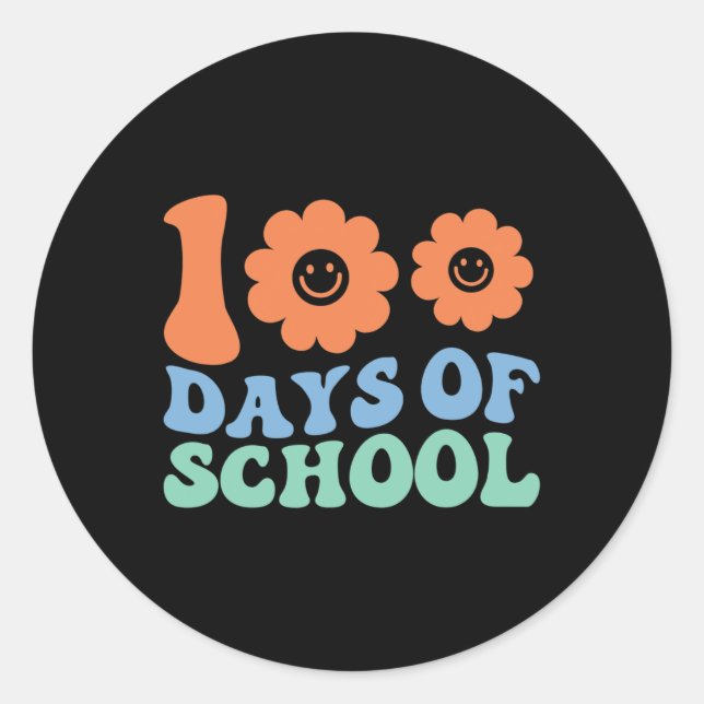 Days Of School 70s Retro Groovy Teacher Student  Classic Round Sticker (Front)