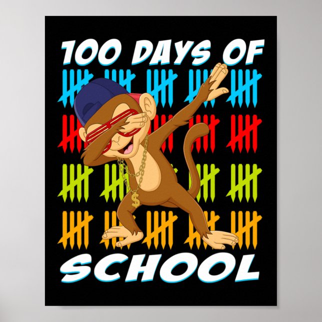 Days Of School Dabbing Monkey Fun Animal Lovers Te Poster (Front)