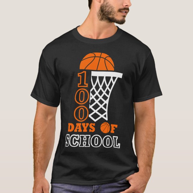 Days Of School Kids Basketball 100th Day Of School T-Shirt (Front)