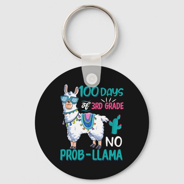 Days Of School No Probllama Llama 3rd Grade Teache Key Ring (Front)