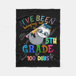 Days Of School Sloth Hanging Out In 5th Grade Stud Fleece Blanket
